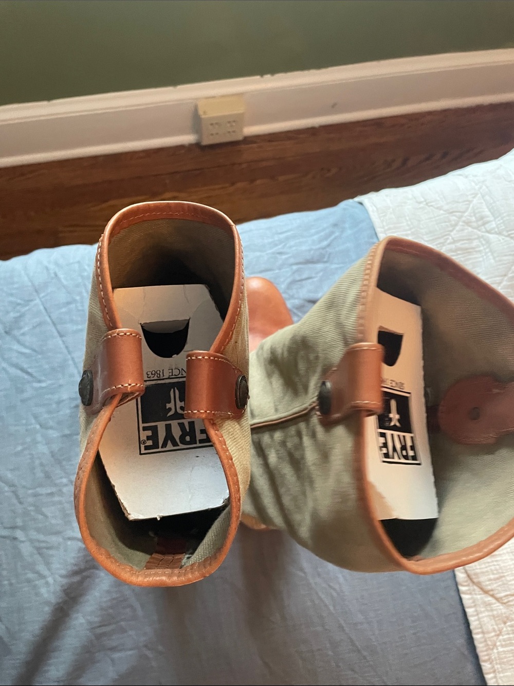 Frye Two-Tone Brown and Tan canvas & Leather Heeled Boots - Picture 5 of 6